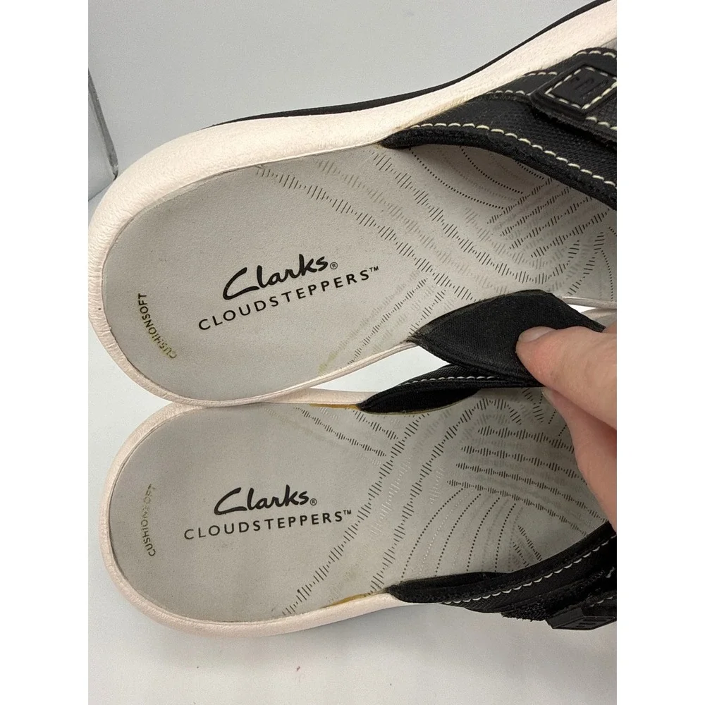 Clarks Cloudsteppers Arla Glison Womens 6 Black Grey Thong Flip Flop Sandals‎
